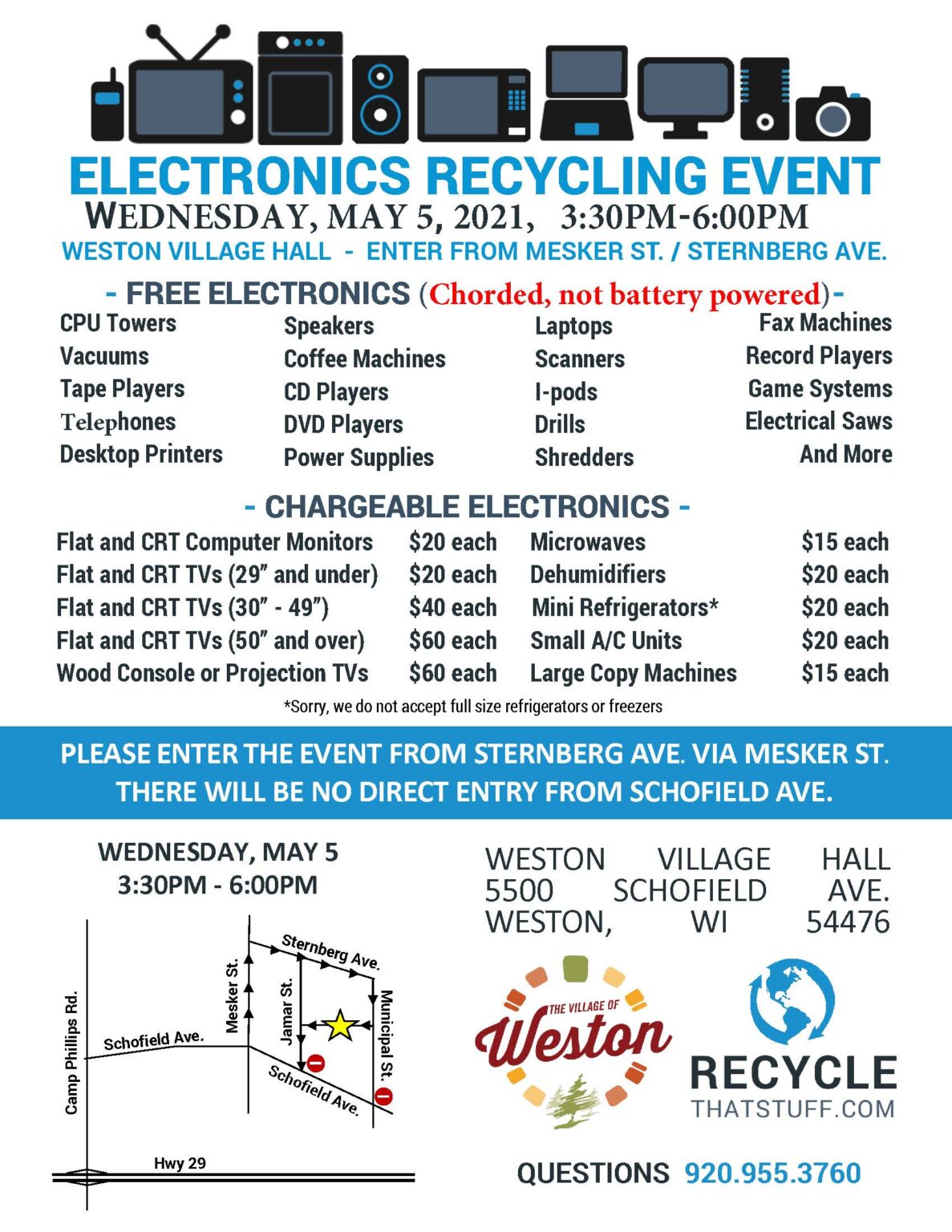 Electronics Recycling Event Town of Weston, Marathon County, WI